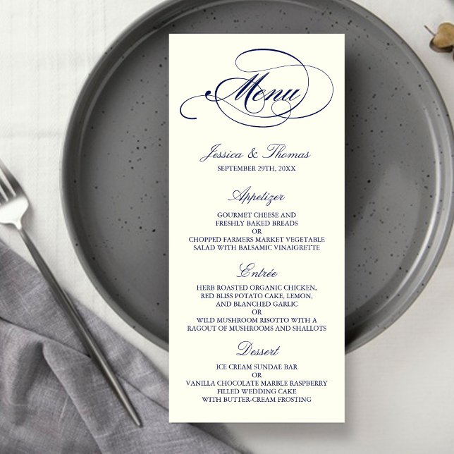 Chic Navy & Ivory Wedding Menu Template (Creator Uploaded)