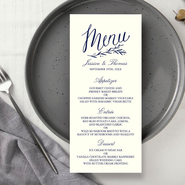 Chic Navy & Ivory Wedding Menu Template (Creator Uploaded)