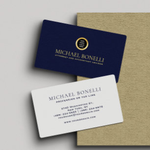 Chic Navy Leather Professional Round Gold Logo Business Card