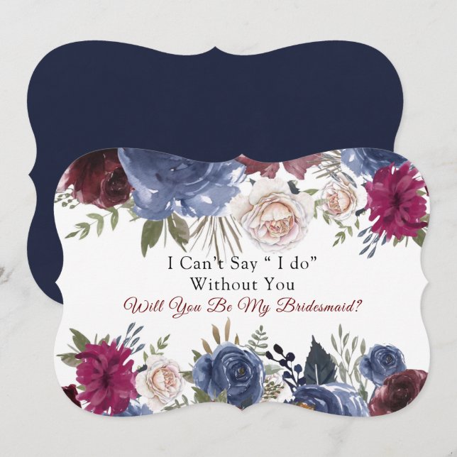 Chic Navy Marsala Peony Will You Be My Bridesmaid Invitation (Front/Back)