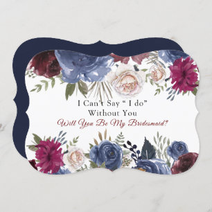 Chic Navy Marsala Peony Will You Be My Bridesmaid Invitation