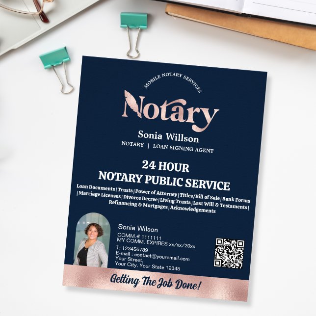 Chic Navy Mobile Notary QR Code Photo Flyer (Creator Uploaded)