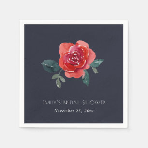 CHIC NAVY RED GREEN ROSE FLORAL BRIDAL SHOWER NAPKIN