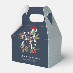 Chic Navy Red Green White Peace Christmas Foliage Favour Box