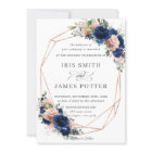 Chic Navy Rose Gold Blush Floral Wedding Geometric