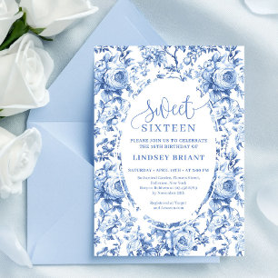 Chic Navy Roses Digital Download Sweet 16 Invite