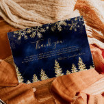 Chic navy Winter gold snow pine wedding Thank You Card<br><div class="desc">Thank your guest for coming to your winter wonderland wedding with this gold glitter sparkles snow and snowflakes thank you card,  with gold shiny pine trees forest on an elegant winter navy blue watercolor background.</div>