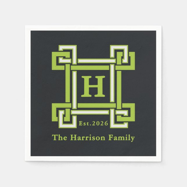 Chic Neon Citrus Green Black Geometric Custom Napkin (Front)