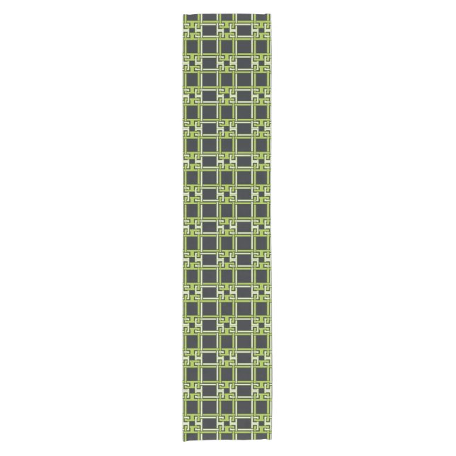 Chic Neon Citrus Green Black Pattern Short Table Runner (Front)