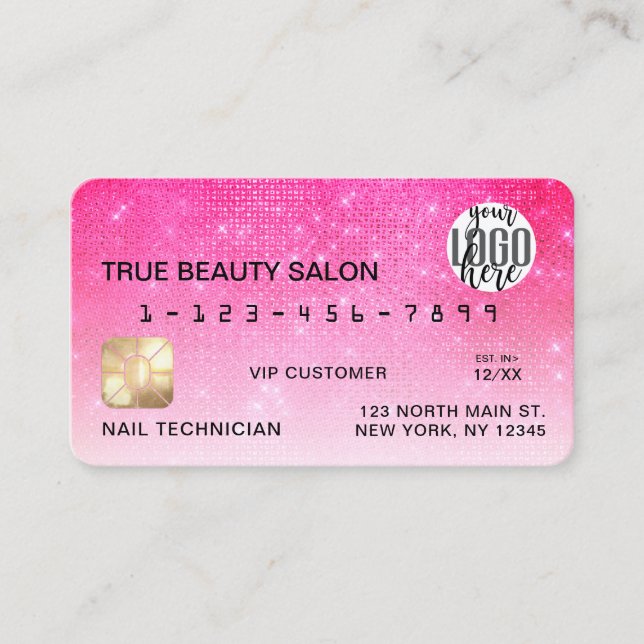 Chic Neon Pink Sequin Glitter Credit Card Logo (Front)