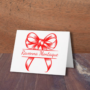 Chic Neon Red Decor Bow Elegant Name Wedding Note Card