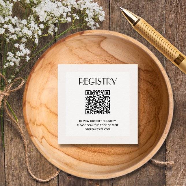 Chic Neutral Baby Shower Registry QR Code Enclosure Card (Ivory baby shower registry QR code 2.5" square enclosure cards)