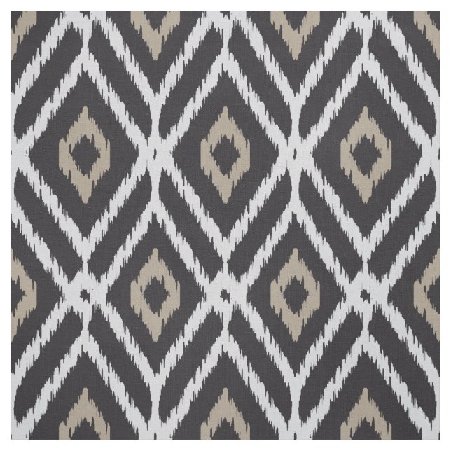 Chic neutral black beige ikat diamond pattern fabric (Swatch)