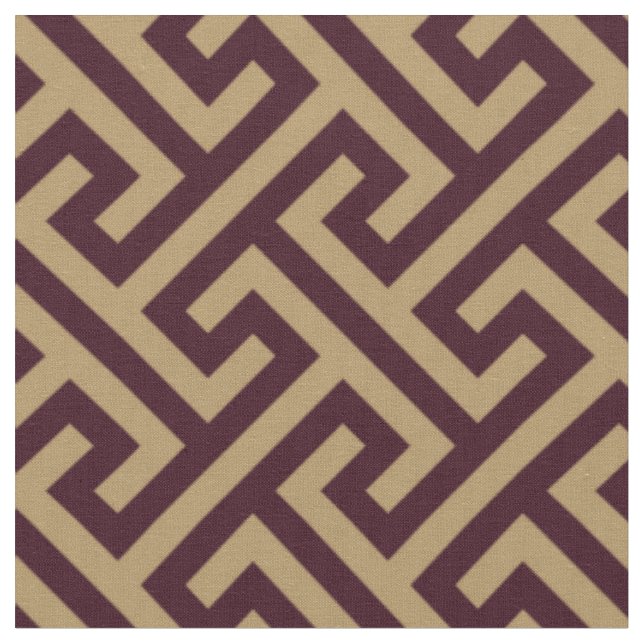 Chic neutral brown greek key geometric pattern fabric (Close Up)