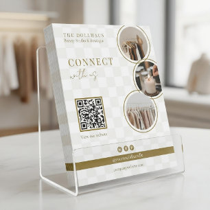 Chic Neutral Checker Boutique QR Code Photo Flyer