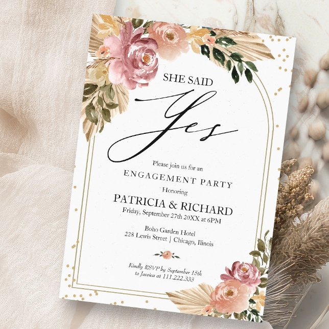 Chic Neutral Colours Boho Floral Engagement Party Invitation (Creator Uploaded)