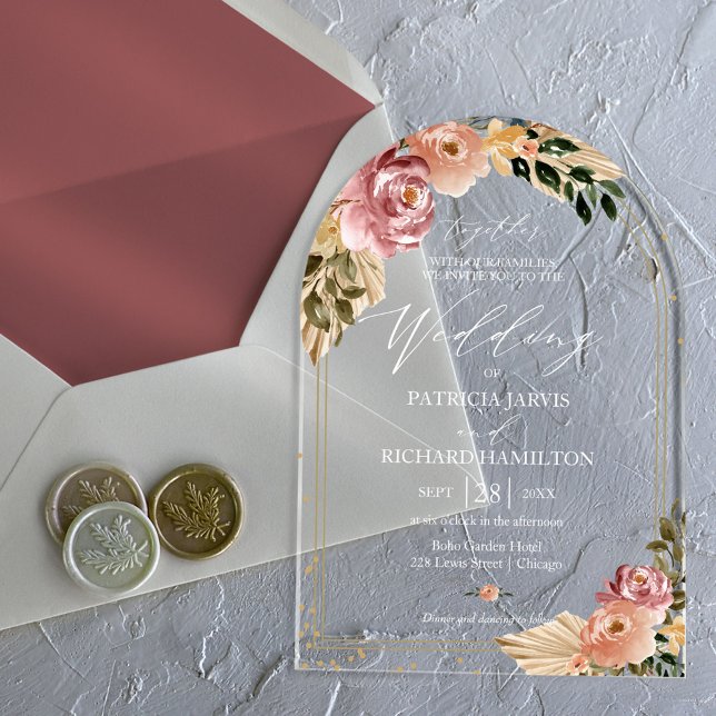 Chic Neutral Colours Boho Floral Wedding Acrylic Invitations (Creator Uploaded)