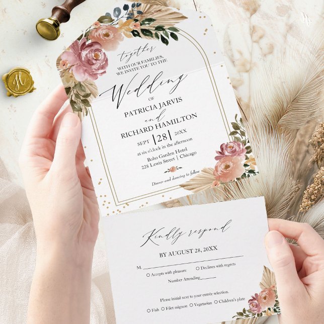 Chic Neutral Colours Boho Floral Wedding All In One Invitation (Creator Uploaded)