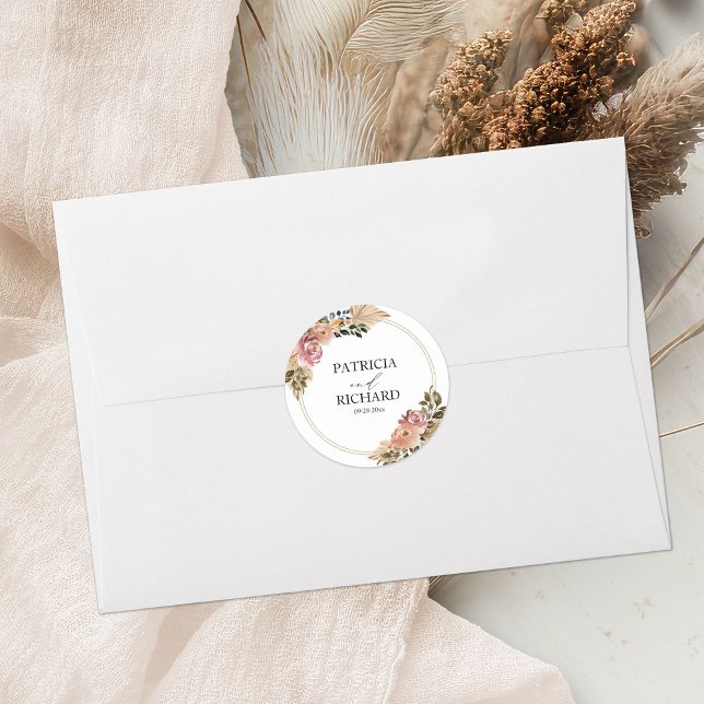 Chic Neutral Colours Boho Floral Wedding Classic Round Sticker (Creator Uploaded)
