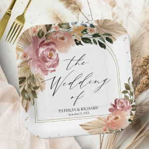 Chic Neutral Colours Boho Floral Wedding Paper Plate