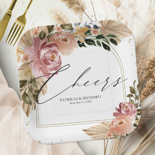 Chic Neutral Colours Boho Floral Wedding Paper Plate