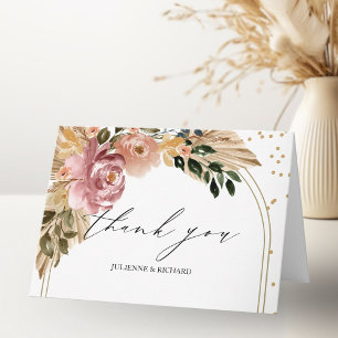 Chic Neutral Colours Boho Floral Wedding Thank You Card