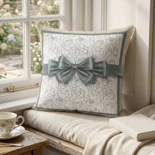 Chic Neutral Floral Croquet Bow Home Décor Cushion