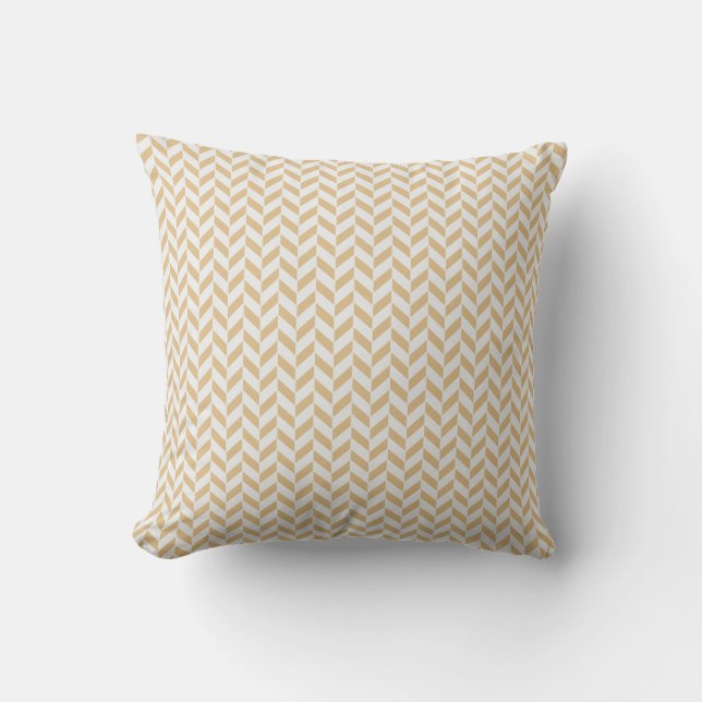 Chic neutral gold white geometric zigzag pattern cushion (Front)