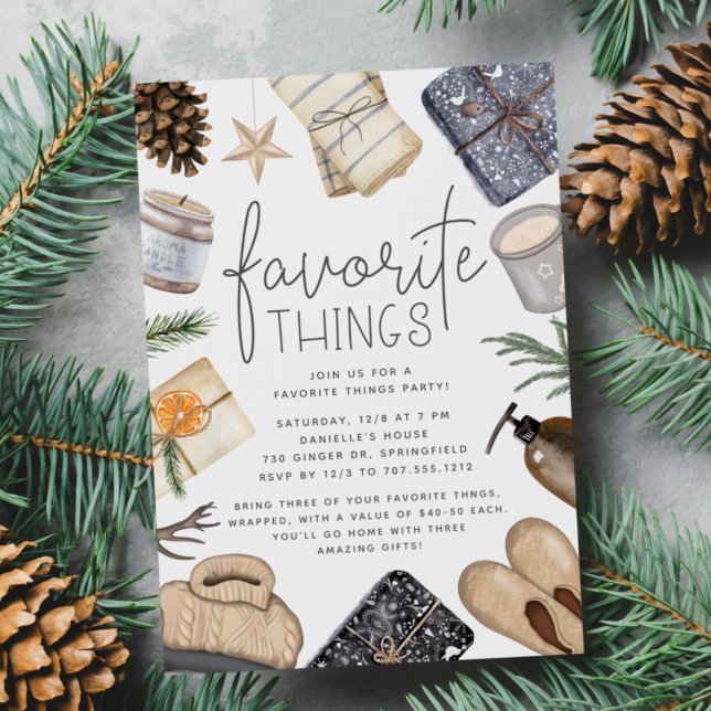 Chic Neutral Holiday Favorite Things Party Invitation (Creator Uploaded)
