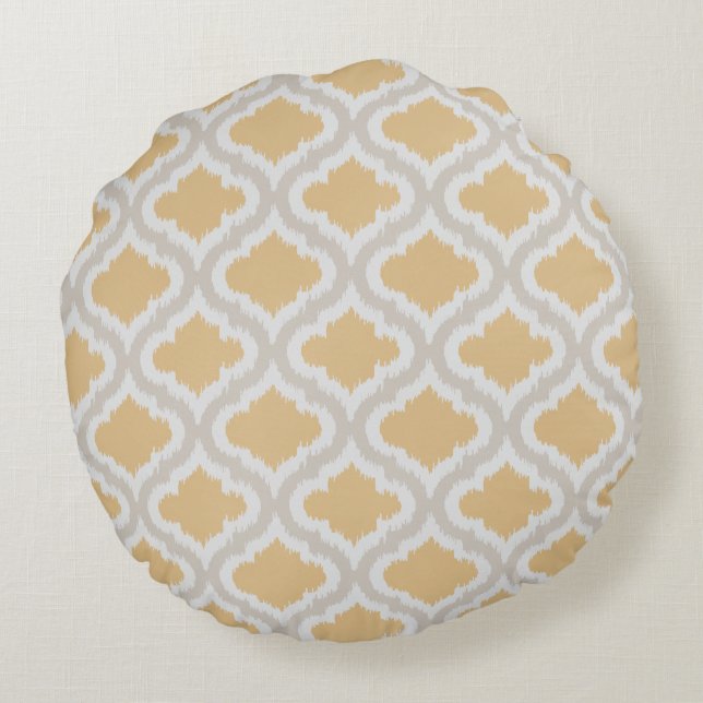 Chic neutral ikat Moroccan pattern Round Cushion (Back)
