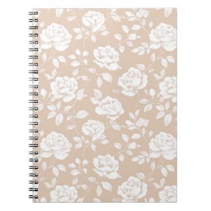 Chic Neutral Rose White Floral Pattern Notebook