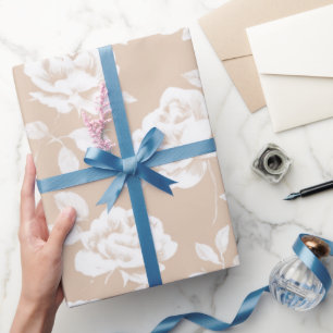 Chic Neutral Rose White Floral Pattern Wrapping Paper