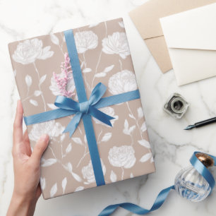Chic Neutral Rose White Floral Pattern Wrapping Paper