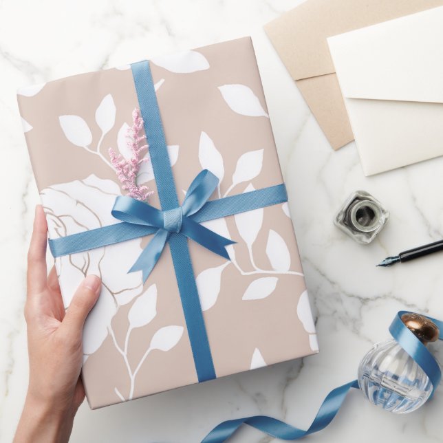 Chic Neutral Rose White Floral Pattern Wrapping Paper (Gifting)