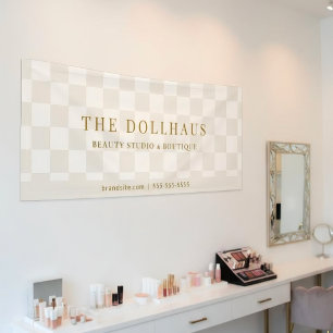Chic Neutral Tan Chequered Shop Name Banner