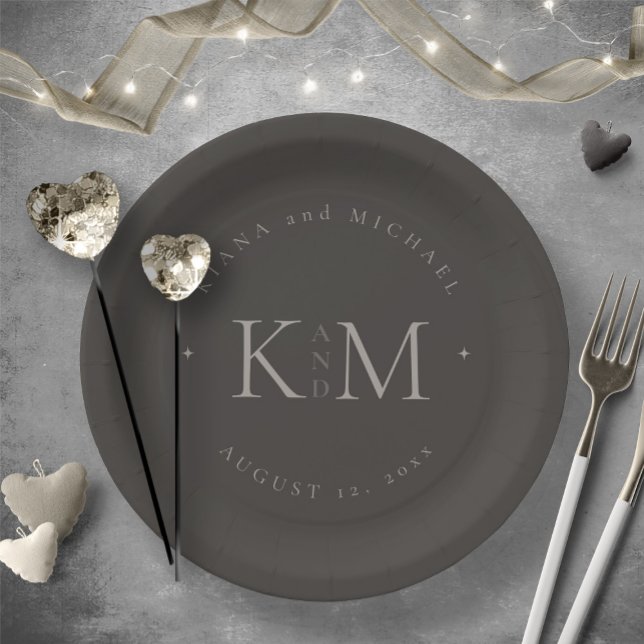 Chic Neutrals Wedding Initials Charcoal ID1020 Paper Plate (Creator Uploaded)