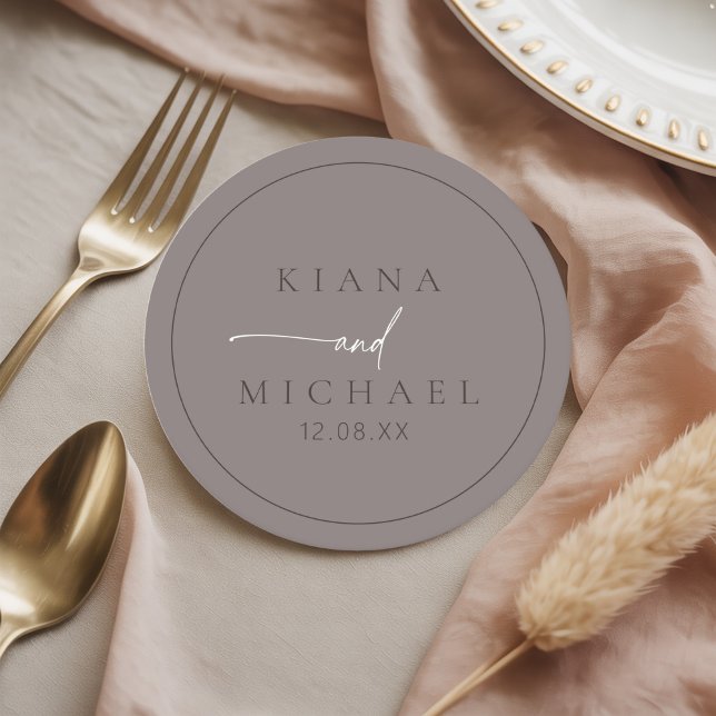 Chic Neutrals Wedding Warm Grey ID1020 Round Paper Coaster (Creator Uploaded)