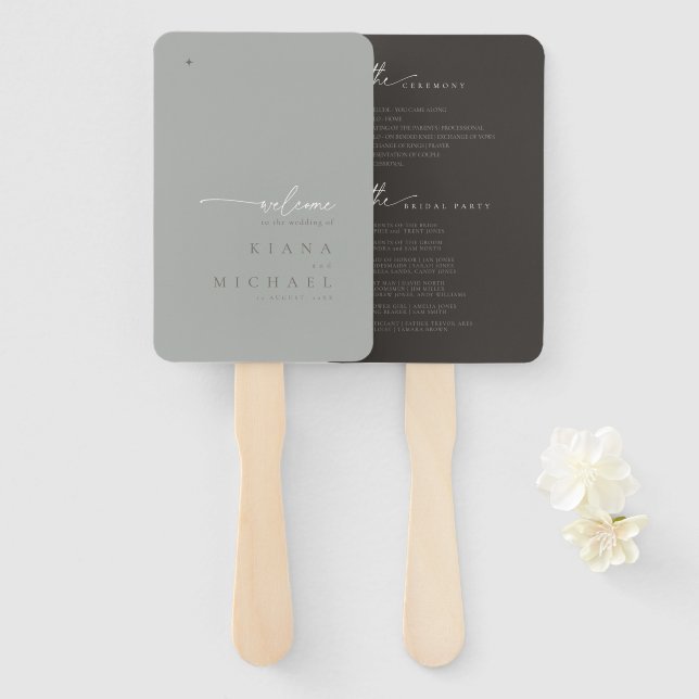 Chic Neutrals Wedding Welcome Program ID1020 Hand Fan (Front and Back)