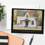 Chic New Home Address Custom House Photo Black Postcard<br><div class="desc">Customise your change of address postcards with a custom photo of your new home. Our family has moved to a new house. Simple,  minimalist moving announcement in black with white typography to send to your friends and family.</div>