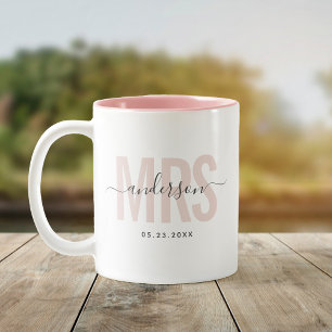 Chic New MRS Custom Name Wedding Date Blush Two-Tone Coffee Mug
