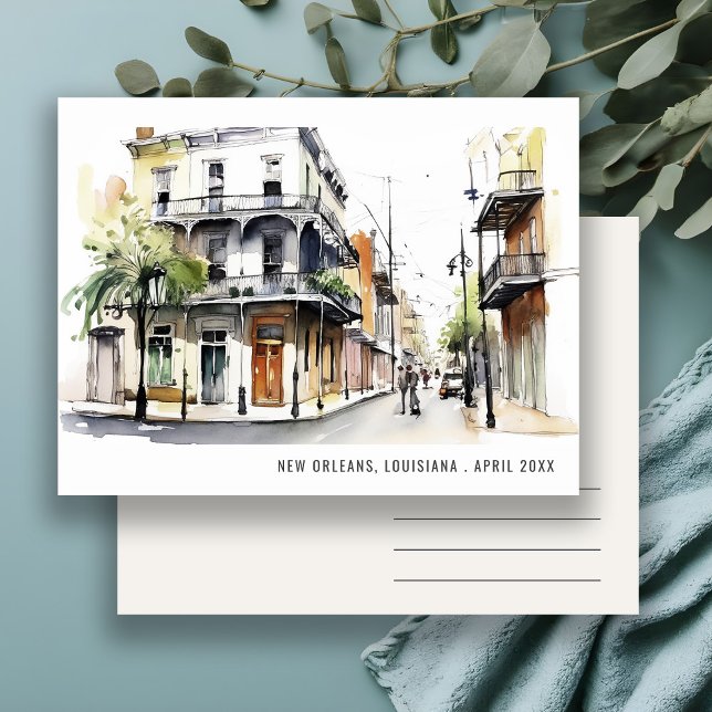 Chic New Orleans Louisiana Watercolor Travel Postcard (Creator Uploaded)