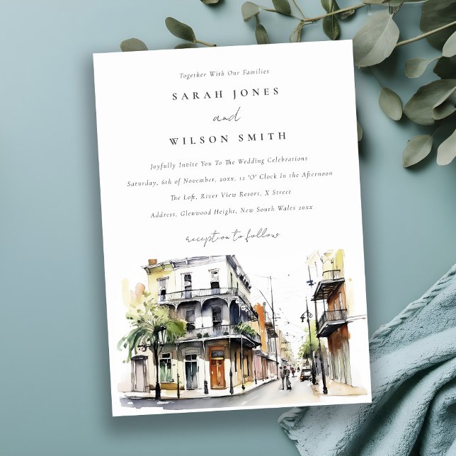 Chic New Orleans Louisiana Watercolor Wedding Invitation (Creator Uploaded)