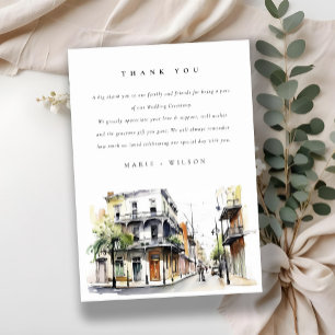 Chic New Orleans Louisiana Watercolor Wedding Thank You Card