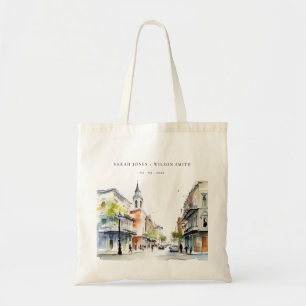 Chic New Orleans Louisiana Watercolor Wedding Tote Bag