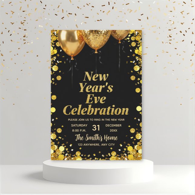 Chic New Year' Eve Party Gold Glitter Black  Invitation (Creator Uploaded)