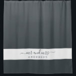 Chic Newlywed Mr Mrs Black and White Monogram Shower Curtain<br><div class="desc">Chic black and white monogram shower curtain with the text Mr and Mrs in elegant script. The colour black forest is used for this elegant shower curtain you can customise with your married name. Perfect luxury gift for the newlywed couple. Exclusively designed for you by Happy Dolphin Studio.</div>