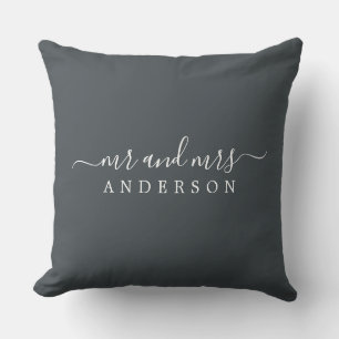 Chic Newlywed Mr Mrs Black White Monogram Cushion
