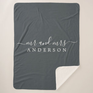 Chic Newlywed Mr Mrs Black White Monogram Sherpa Blanket