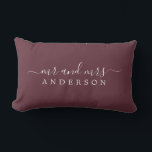 Chic Newlywed Mr Mrs Burgundy Monogrammed Lumbar Cushion<br><div class="desc">Chic, modern monogrammed burgundy pillow with the text Mr and Mrs in white elegant script. Simply add your married name. Perfect gift for the newlywed couple. Exclusively designed for you by Happy Dolphin Studio. If you need any help or matching products please contact us at happydolphinstudio@outlook.com. We're happy to help...</div>