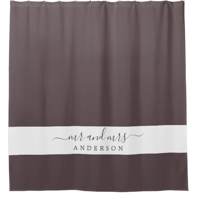 Chic Newlywed Mr Mrs Dark Burgundy Monogram Shower Curtain (Front)